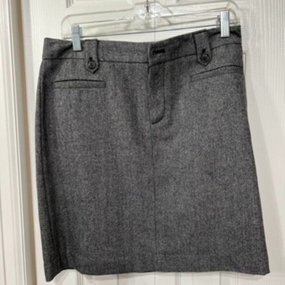 Eddie Bauer Mini Skirt 6 Gray Tweed Wool Blend Lined classic academia casual